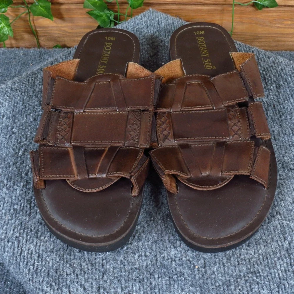 Botany 500 Mens Woven Slide Sandals Size 10M Summer Outdoor Brown Leather